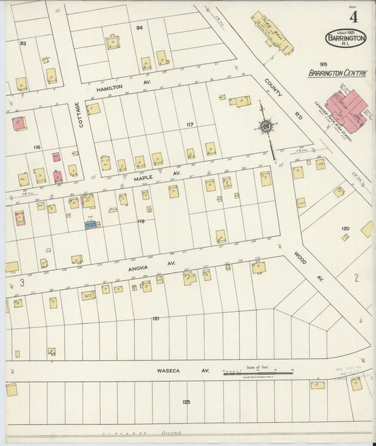 Sanborn Fire Insurance Map from Barrington, Bristol County, Rhode Island (1921), Sheet #0004 - Historic Sanborn Fire Insurance Map Print, vintage old map wall art, antique decor, genealogy gift, Rhode Island Rhode Island map