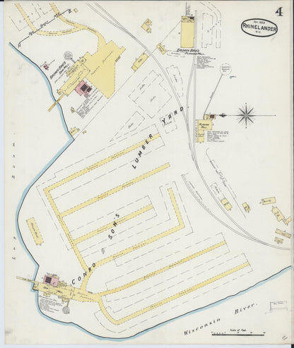 Sanborn Fire Insurance Map from Rhinelander, Oneida County, Wisconsin (1889), Sheet #0004 - Complete Map Set gallery image, historic Sanborn map, vintage wall art, Wisconsin Wisconsin