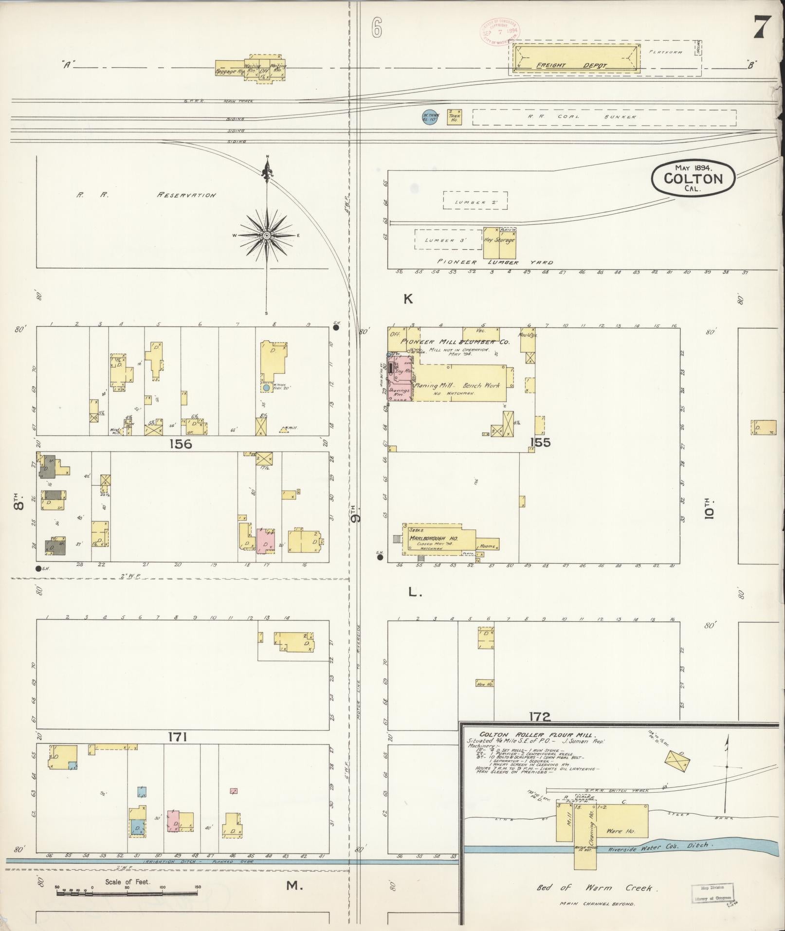 Sanborn Fire Insurance Map from Colton, San Bernardino County, California (1894), Sheet #0007 - Complete Map Set gallery image, historic Sanborn map, vintage wall art, California California