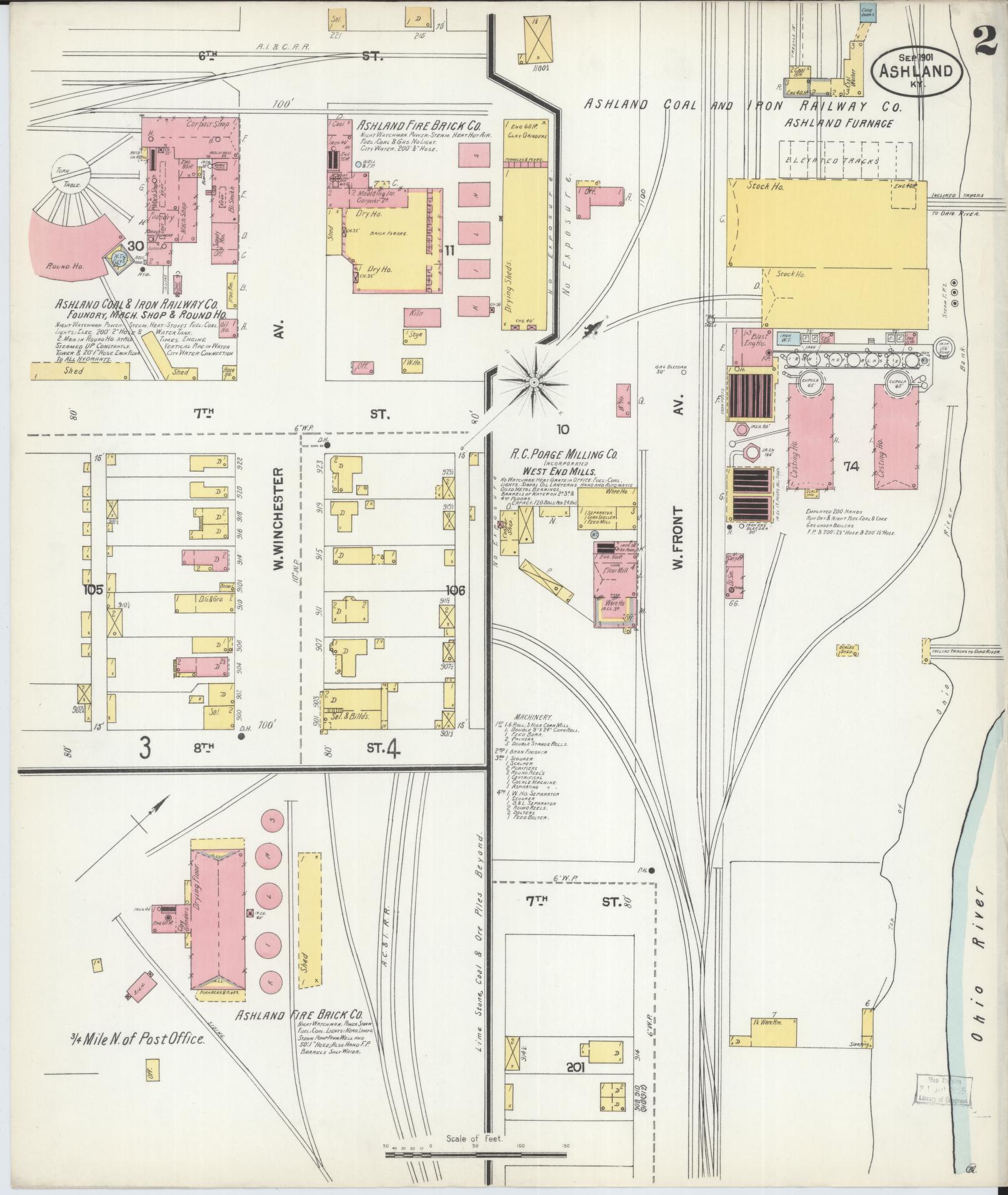 Sanborn Fire Insurance Map from Ashland, Boyd County, Kentucky (1901), Sheet #0002 - Complete Map Set gallery image, historic Sanborn map, vintage wall art, Kentucky Kentucky