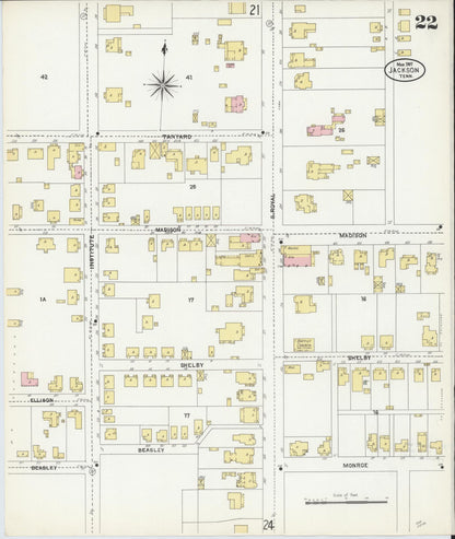 Sanborn Fire Insurance Map from Jackson, Madison County, Tennessee (1907), Sheet #0022 - Complete Map Set gallery image, historic Sanborn map, vintage wall art, Tennessee Tennessee