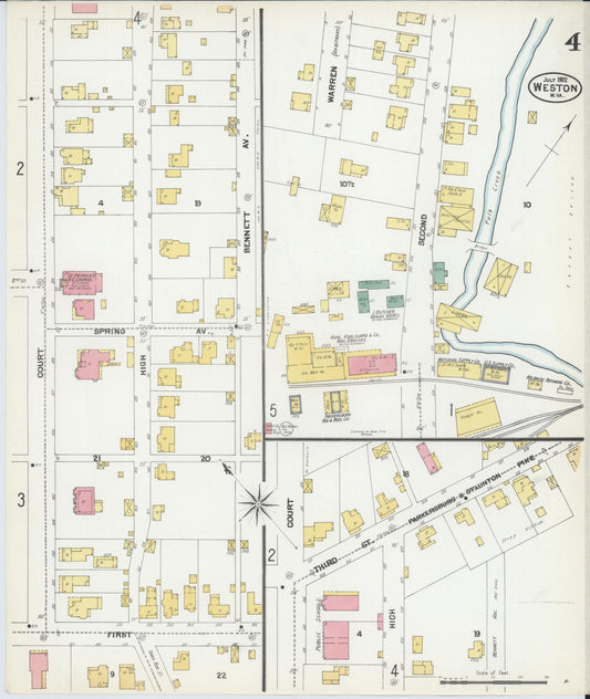 Sanborn Fire Insurance Map from Weston, Lewis County, West Virginia (1902), Sheet #0004 - Historic Sanborn Fire Insurance Map Print, vintage old map wall art, antique decor, genealogy gift, West Virginia West Virginia map