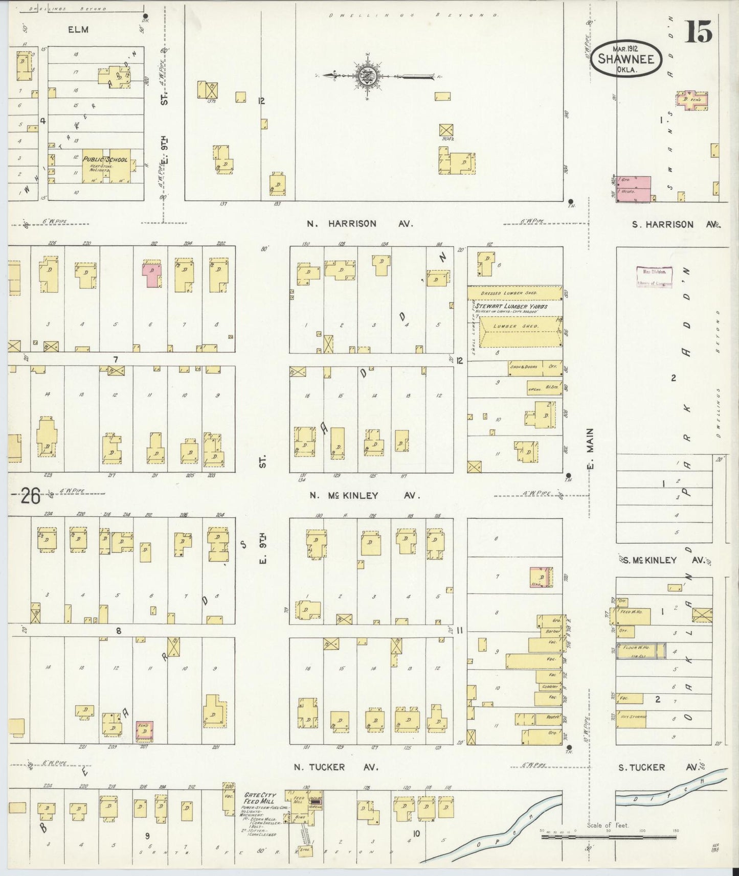 Sanborn Fire Insurance Map from Shawnee, Pottawatomie County, Oklahoma (1912), Sheet #0015 - Complete Map Set gallery image, historic Sanborn map, vintage wall art, Oklahoma Oklahoma
