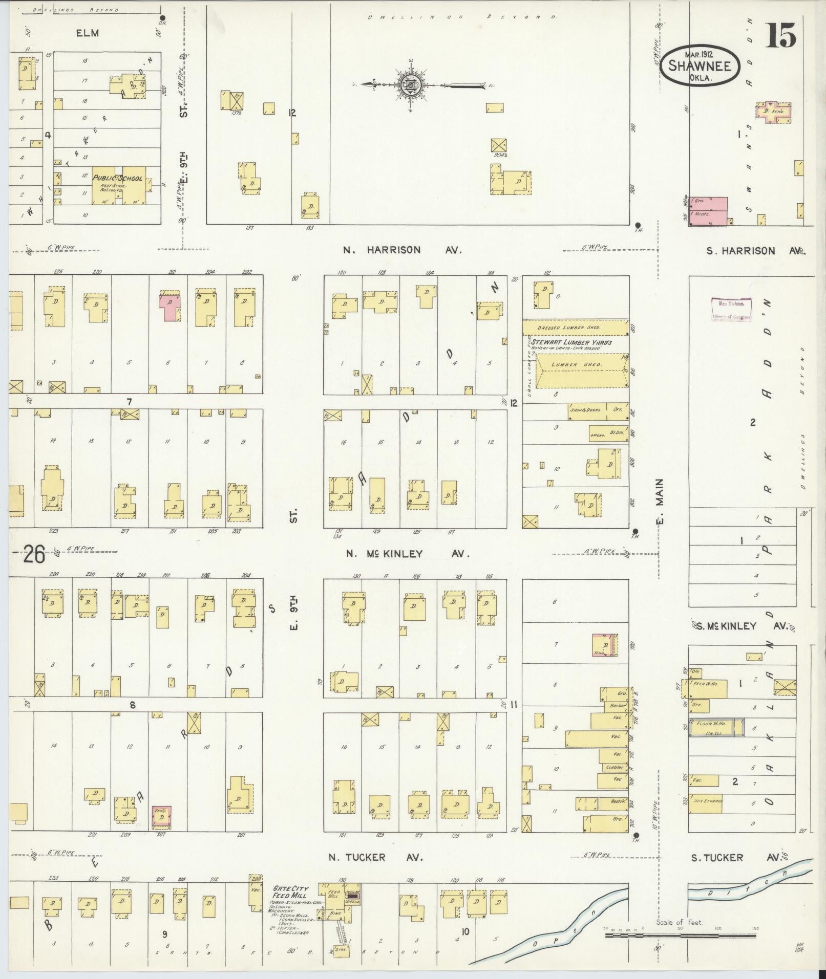 Sanborn Fire Insurance Map from Shawnee, Pottawatomie County, Oklahoma (1912), Sheet #0015 - Complete Map Set gallery image, historic Sanborn map, vintage wall art, Oklahoma Oklahoma
