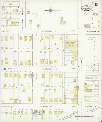 Sanborn Fire Insurance Map from Shawnee, Pottawatomie County, Oklahoma (1912), Sheet #0015 - Complete Map Set gallery image, historic Sanborn map, vintage wall art, Oklahoma Oklahoma