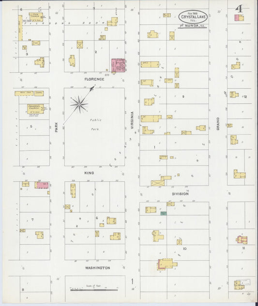 Sanborn Fire Insurance Map from Crystal Lake, McHenry County, Illinois (1905), Sheet #0004 - Historic Sanborn Fire Insurance Map Print, vintage old map wall art, antique decor, genealogy gift, Illinois Illinois map