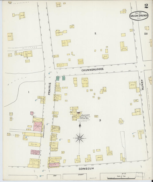 Sanborn Fire Insurance Map from Union Springs, Bullock County, Alabama (1891), Sheet #0002 - Historic Sanborn Fire Insurance Map Print, vintage old map wall art, antique decor, genealogy gift, Alabama Alabama map