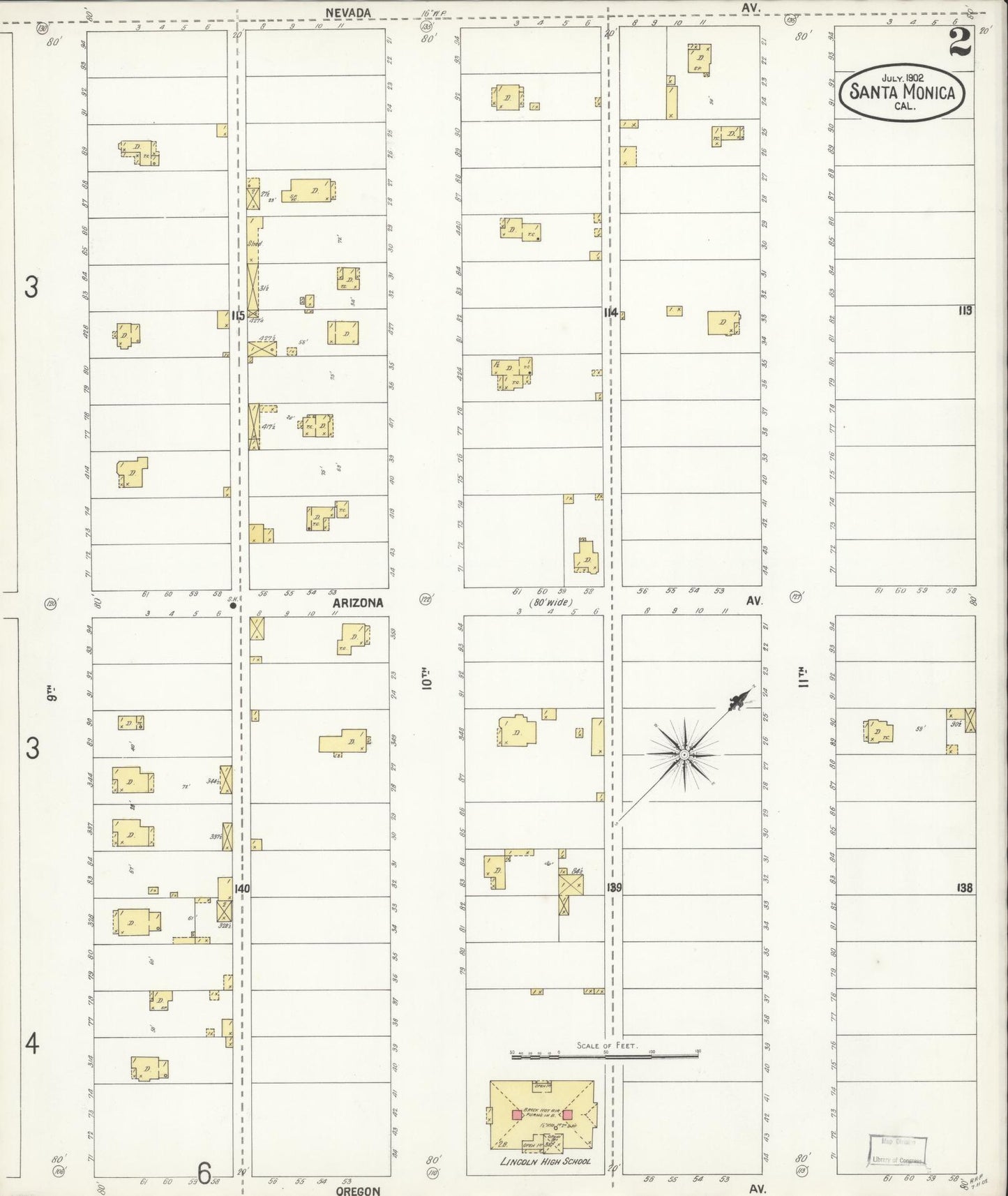 Sanborn Fire Insurance Map from Santa Monica, Los Angeles County, California (1902), Sheet #0002 - Complete Map Set gallery image, historic Sanborn map, vintage wall art, California California