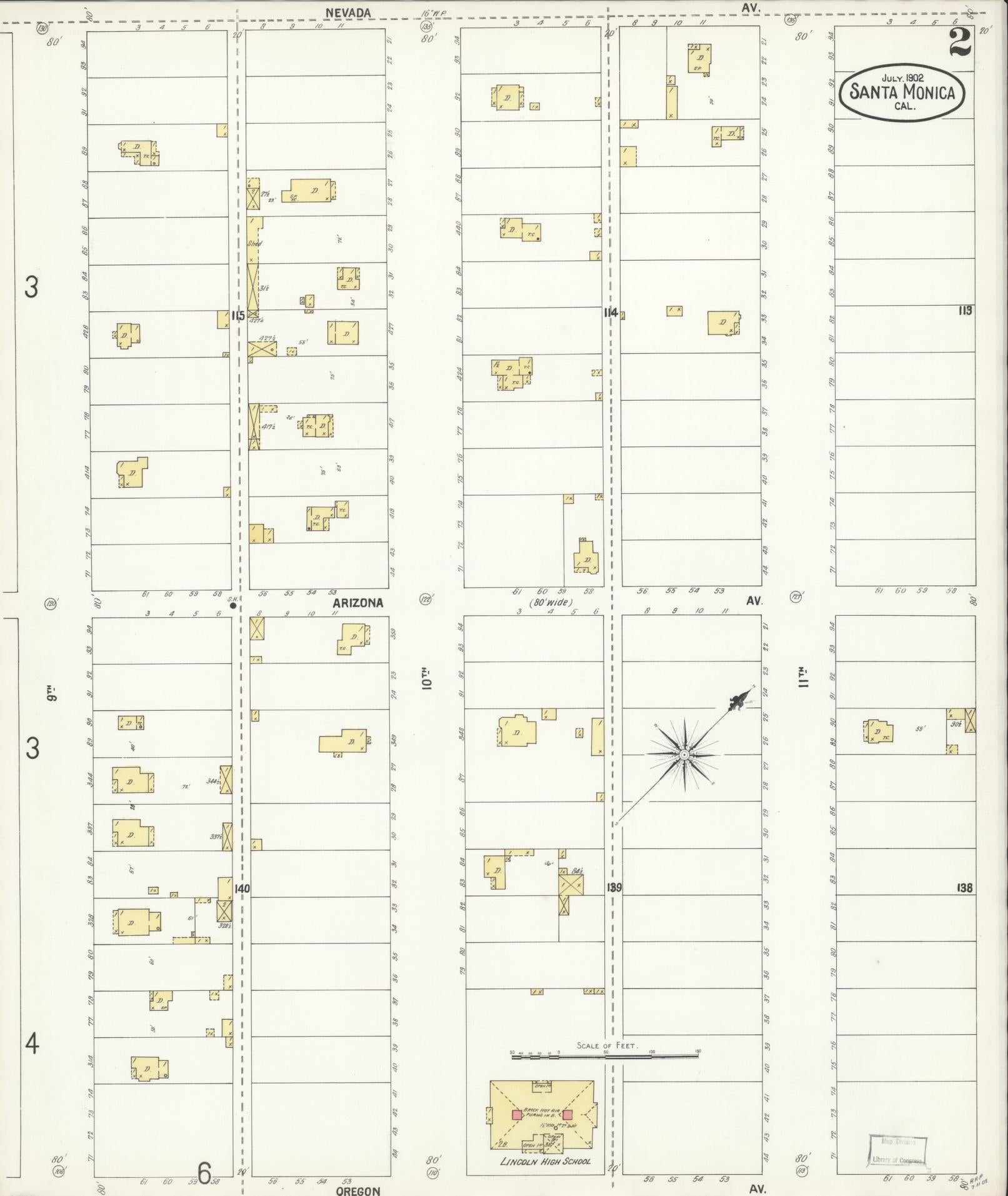 Sanborn Fire Insurance Map from Santa Monica, Los Angeles County, California (1902), Sheet #0002 - Complete Map Set gallery image, historic Sanborn map, vintage wall art, California California