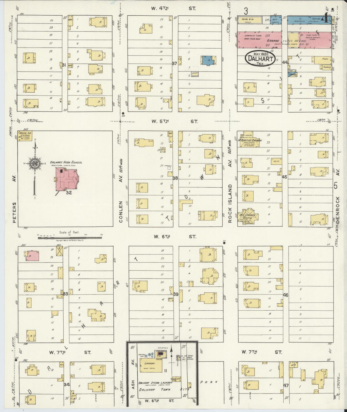 Sanborn Fire Insurance Map from Dalhart, Dallam And Hartley County, Texas (1920), Sheet #0004 - Historic Sanborn Fire Insurance Map Print, vintage old map wall art, antique decor, genealogy gift, Texas Texas map