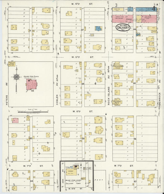 Sanborn Fire Insurance Map from Dalhart, Dallam And Hartley County, Texas (1920), Sheet #0004 - Historic Sanborn Fire Insurance Map Print, vintage old map wall art, antique decor, genealogy gift, Texas Texas map