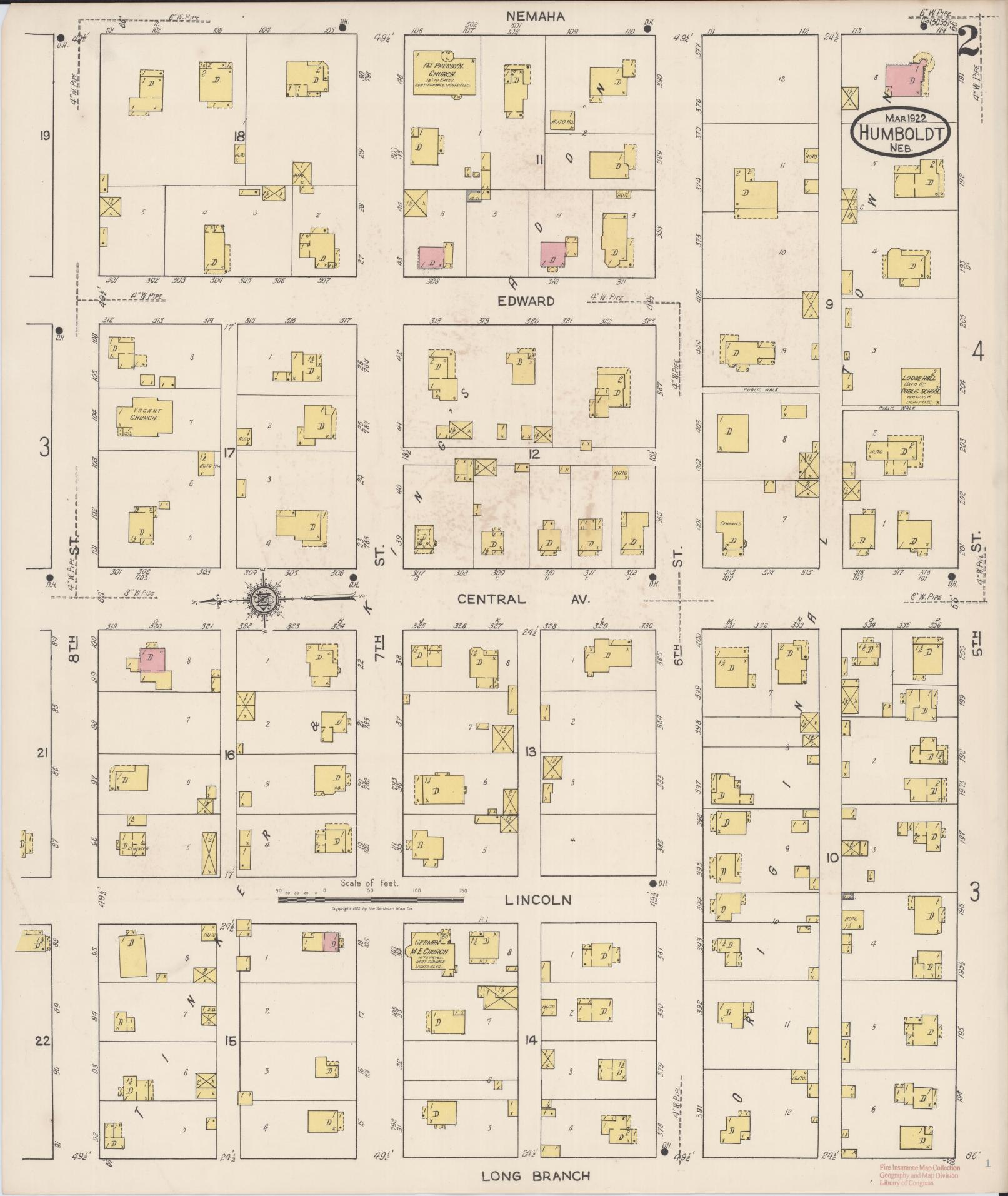 Sanborn Fire Insurance Map from Humboldt, Richardson County, Nebraska (1922), Sheet #0002 - Historic Sanborn Fire Insurance Map Print, vintage old map wall art, antique decor, genealogy gift, Nebraska Nebraska map