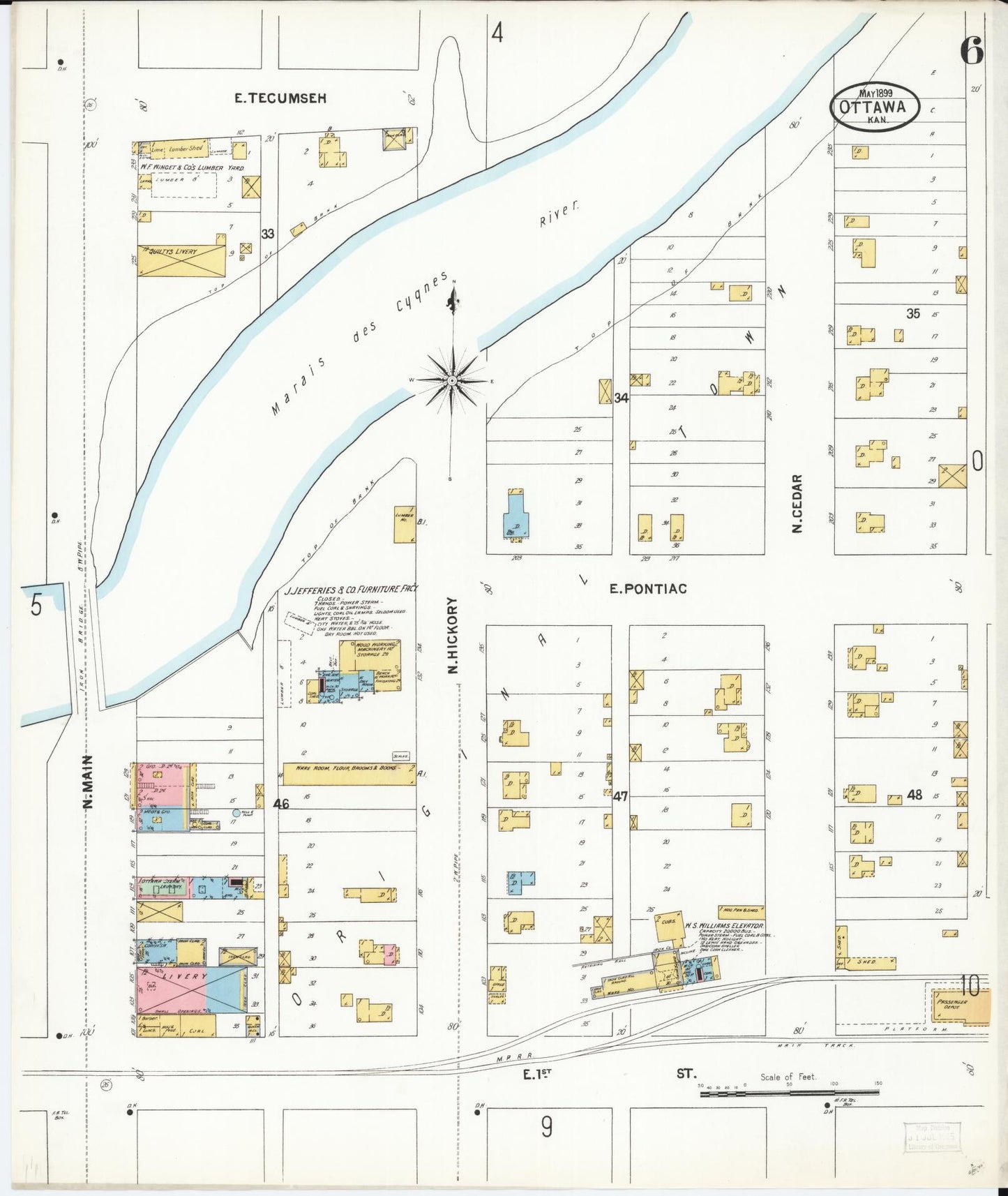 Sanborn Fire Insurance Map from Ottawa, Franklin County, Kansas (1899), Sheet #0006 - Complete Map Set gallery image, historic Sanborn map, vintage wall art, Kansas Kansas