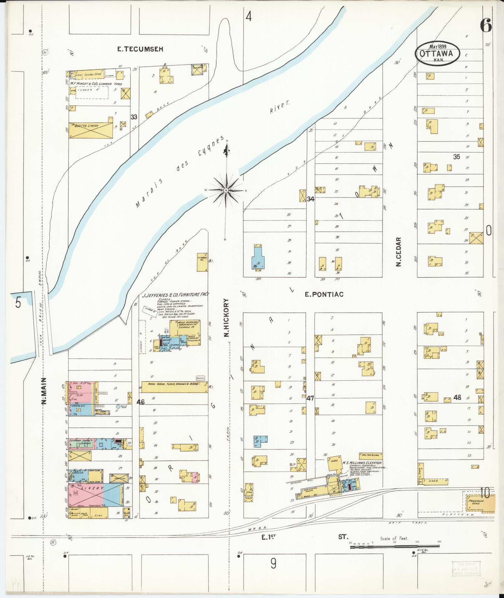 Sanborn Fire Insurance Map from Ottawa, Franklin County, Kansas (1899), Sheet #0006 - Complete Map Set gallery image, historic Sanborn map, vintage wall art, Kansas Kansas