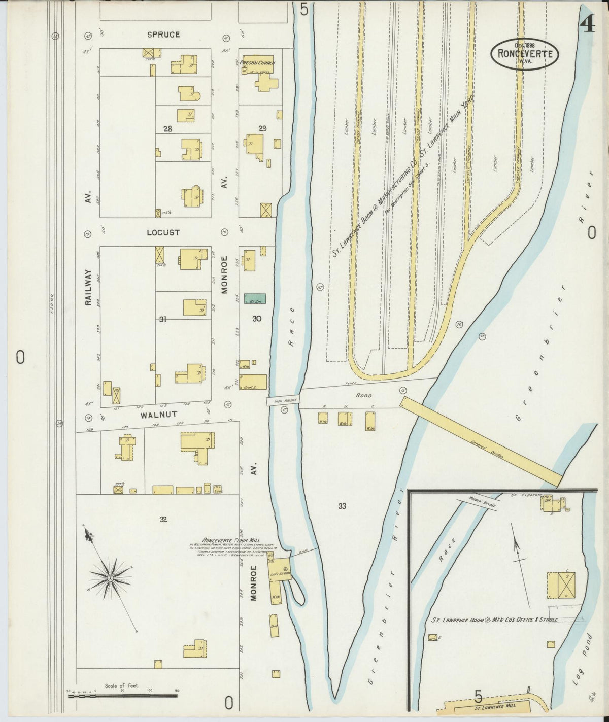 Sanborn Fire Insurance Map from Ronceverte, Greenbrier County, West Virginia (1898), Sheet #0004 - Complete Map Set gallery image, historic Sanborn map, vintage wall art, West Virginia West Virginia