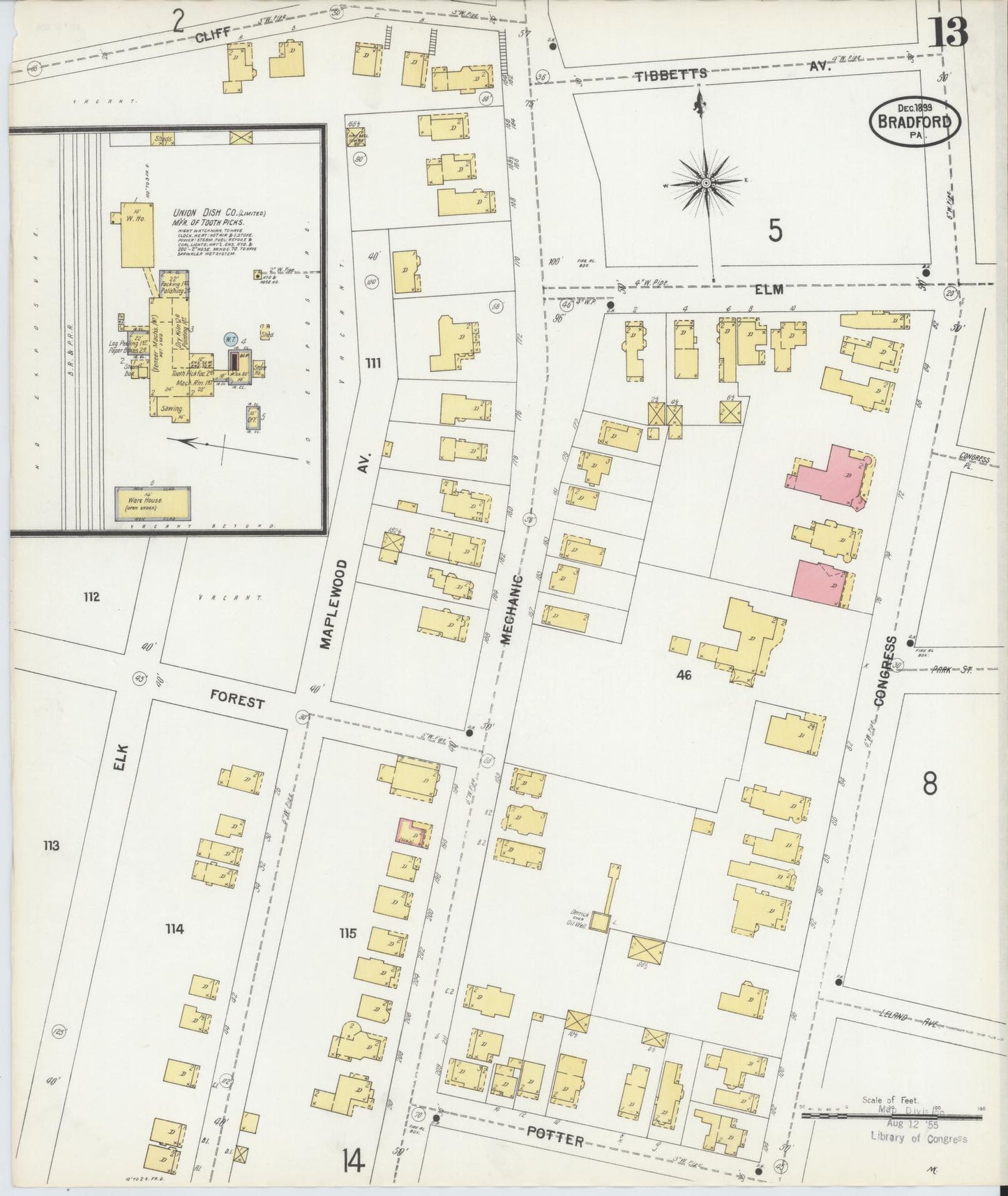 Sanborn Fire Insurance Map from Bradford, McKean County, Pennsylvania (1899), Sheet #0013 - Historic Sanborn Fire Insurance Map Print, vintage old map wall art, antique decor, genealogy gift, Pennsylvania Pennsylvania map