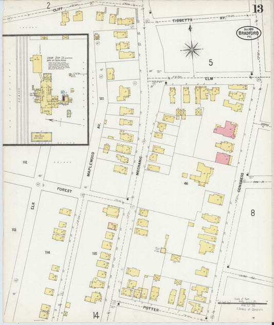 Sanborn Fire Insurance Map from Bradford, McKean County, Pennsylvania (1899), Sheet #0013 - Historic Sanborn Fire Insurance Map Print, vintage old map wall art, antique decor, genealogy gift, Pennsylvania Pennsylvania map