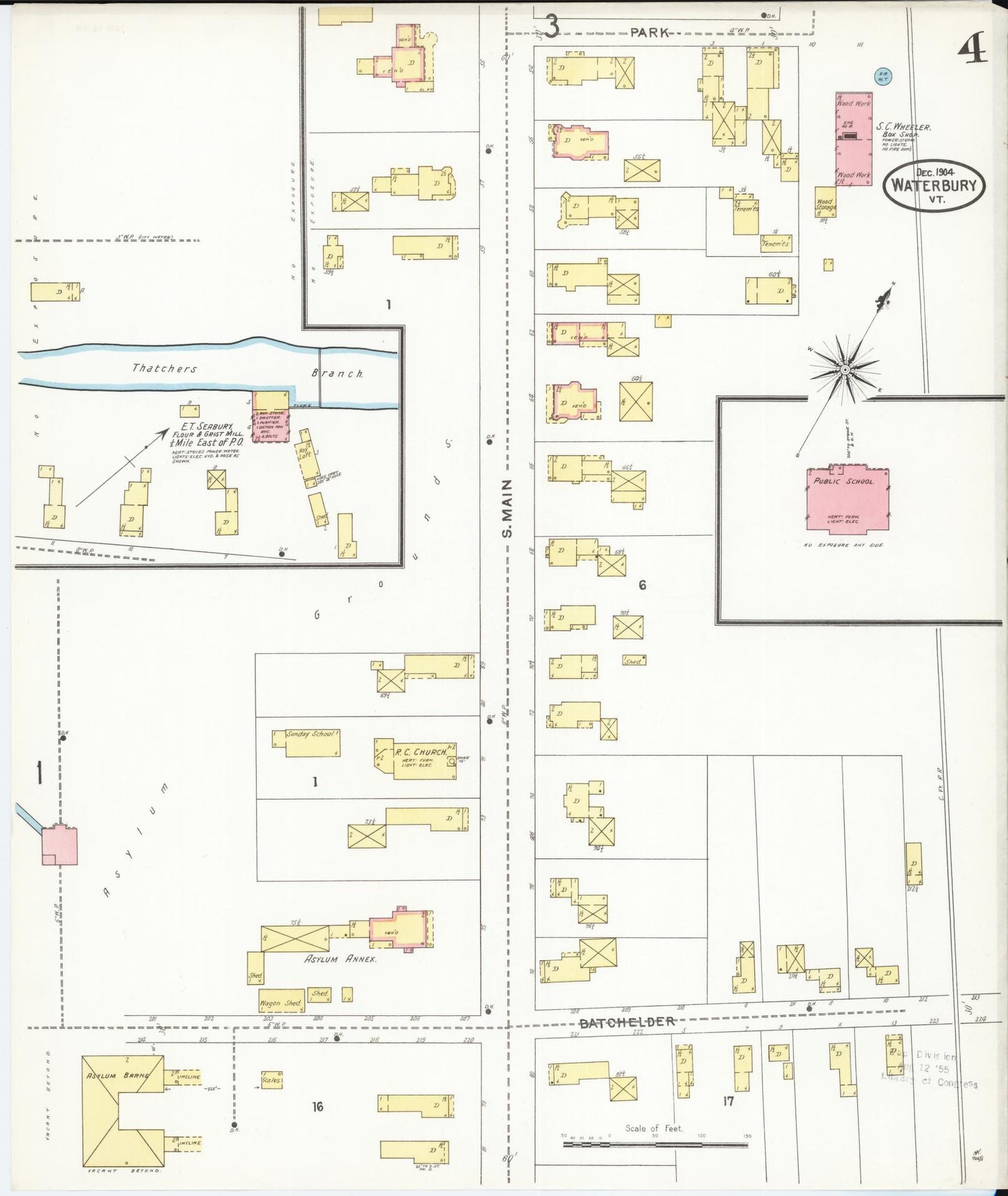 Sanborn Fire Insurance Map from Waterbury, Washington County, Vermont (1904), Sheet #0004 - Historic Sanborn Fire Insurance Map Print, vintage old map wall art, antique decor, genealogy gift, Vermont Vermont map