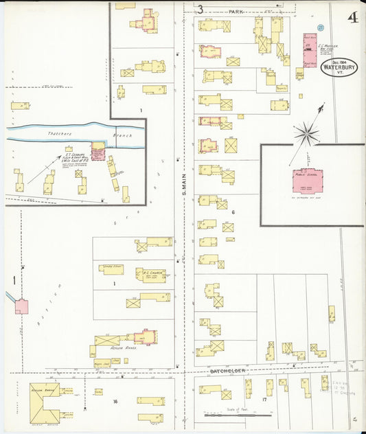 Sanborn Fire Insurance Map from Waterbury, Washington County, Vermont (1904), Sheet #0004 - Historic Sanborn Fire Insurance Map Print, vintage old map wall art, antique decor, genealogy gift, Vermont Vermont map