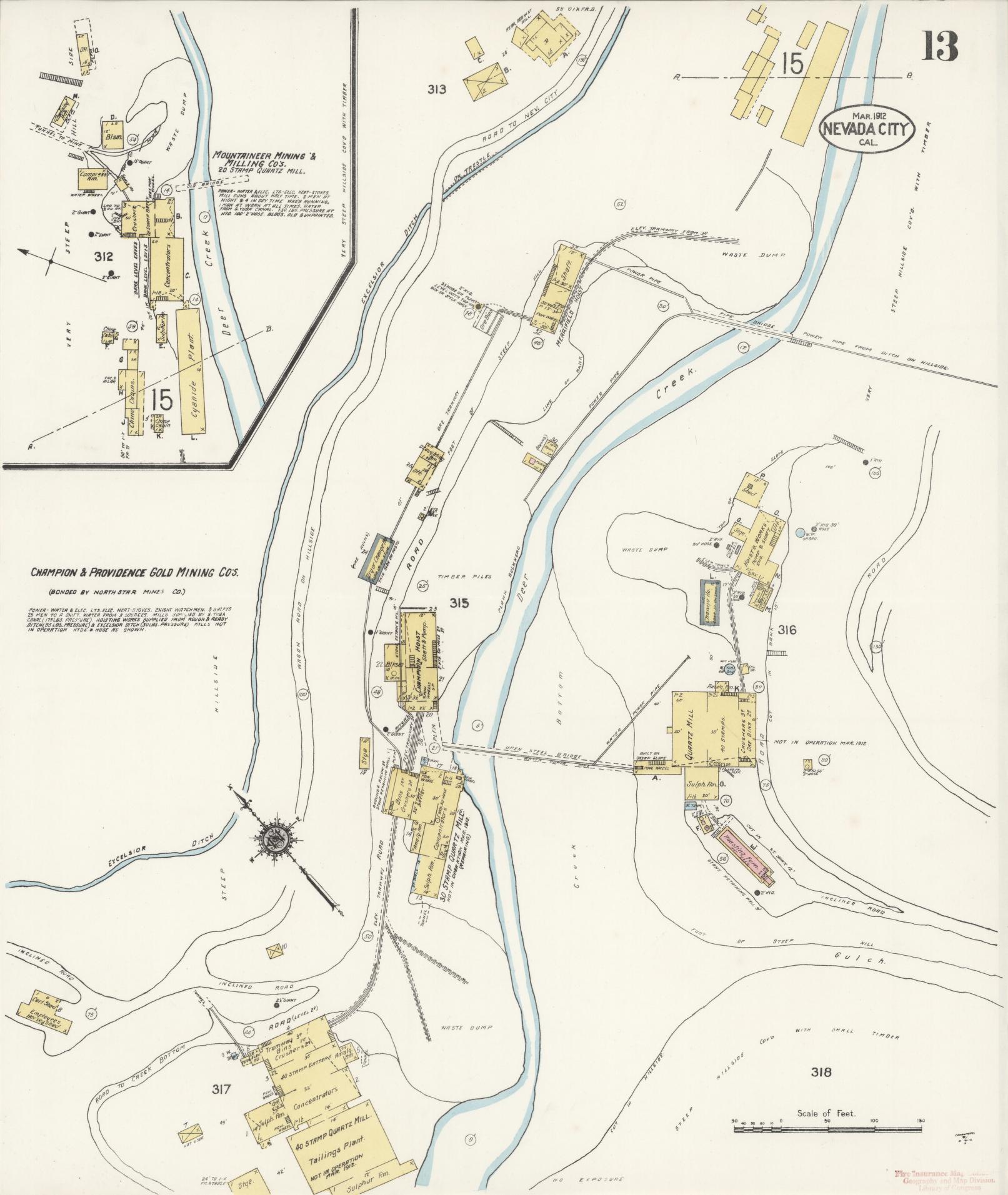 Sanborn Fire Insurance Map from Nevada City, Nevada County, California (1912), Sheet #0013 - Historic Sanborn Fire Insurance Map Print, vintage old map wall art, antique decor, genealogy gift, California California map