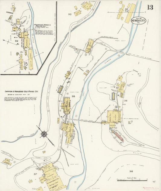 Sanborn Fire Insurance Map from Nevada City, Nevada County, California (1912), Sheet #0013 - Historic Sanborn Fire Insurance Map Print, vintage old map wall art, antique decor, genealogy gift, California California map