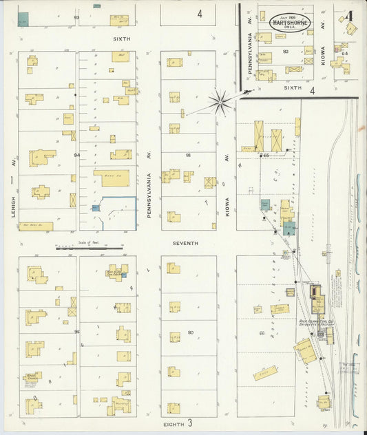 Sanborn Fire Insurance Map from Hartshorne, Pittsburg County, Oklahoma (1909), Sheet #0004 - Historic Sanborn Fire Insurance Map Print, vintage old map wall art, antique decor, genealogy gift, Oklahoma Oklahoma map
