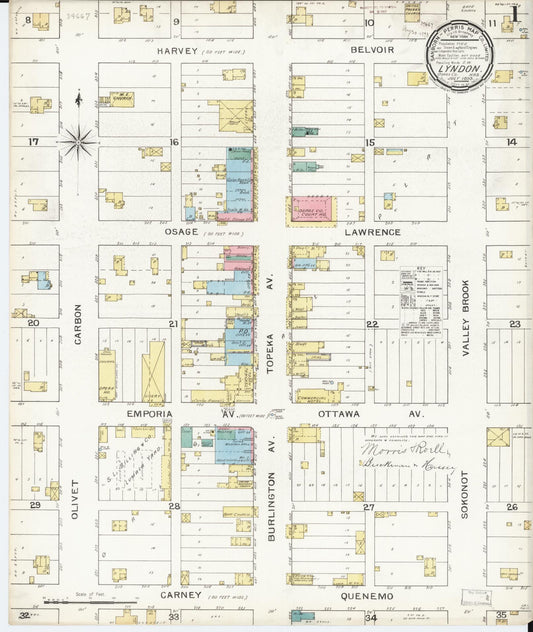 Sanborn Fire Insurance Map from Lyndon, Osage County, Kansas (1893), Sheet #0001 - Historic Sanborn Fire Insurance Map Print, vintage old map wall art, antique decor, genealogy gift, Kansas Kansas map