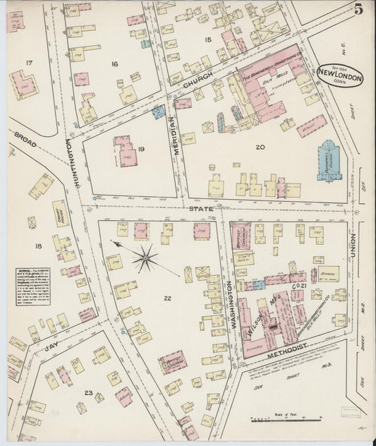 Sanborn Fire Insurance Map from New London, New London County, Connecticut (1884), Sheet #0005 - Historic Sanborn Fire Insurance Map Print, vintage old map wall art, antique decor, genealogy gift, Connecticut Connecticut map