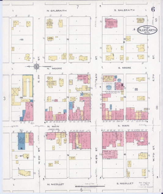 Sanborn Fire Insurance Map from Blue Earth, Faribault County, Minnesota (1917), Sheet #0006 - Historic Sanborn Fire Insurance Map Print, vintage old map wall art, antique decor, genealogy gift, Minnesota Minnesota map