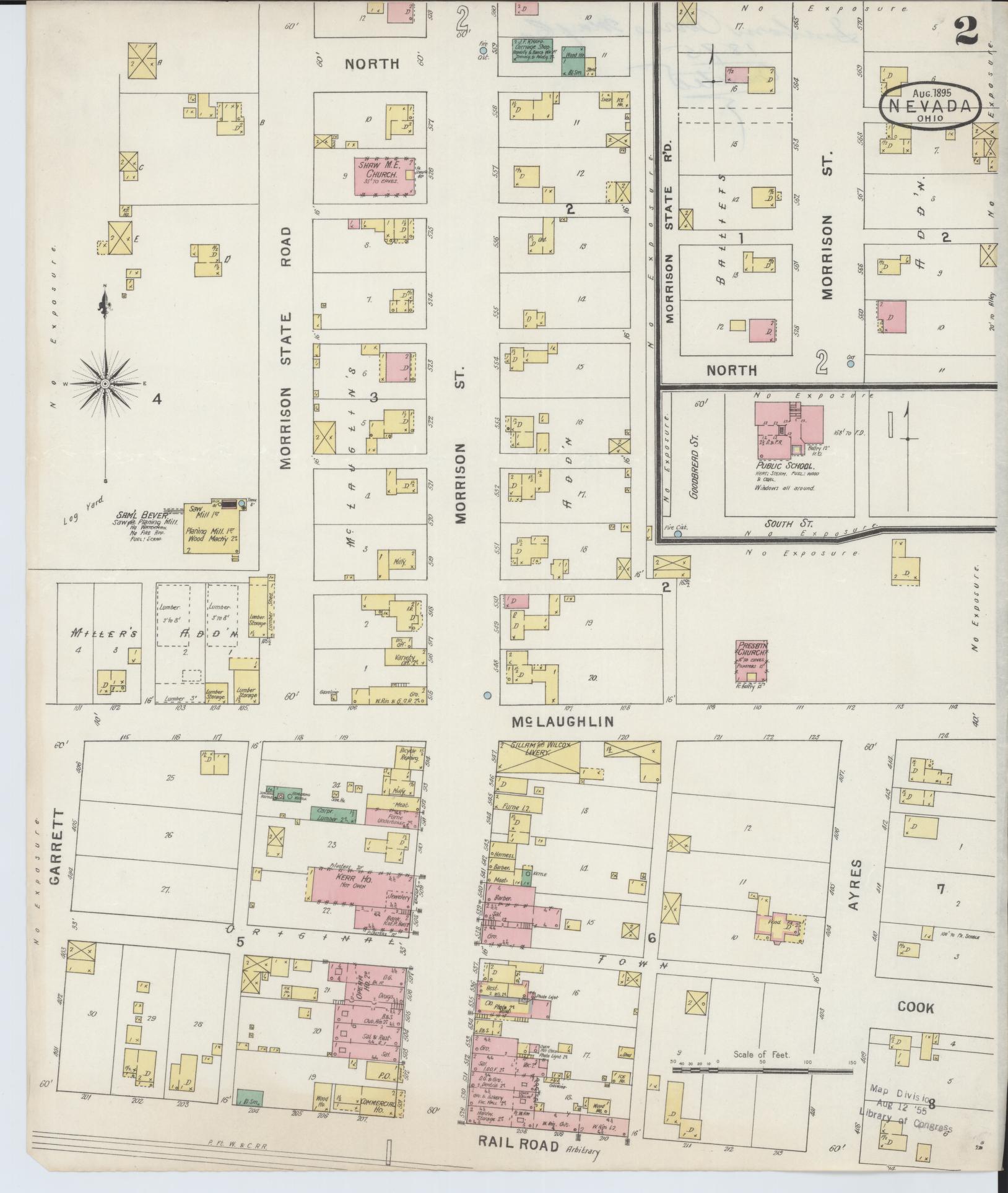 Sanborn Fire Insurance Map from Nevada, Wyandot County, Ohio (1895), Sheet #0002 - Complete Map Set gallery image, historic Sanborn map, vintage wall art, Ohio Ohio
