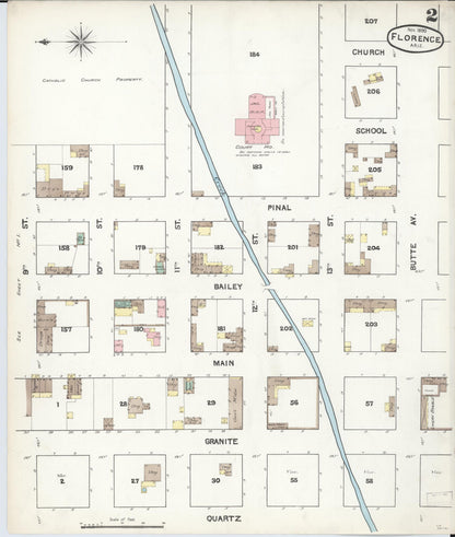 Sanborn Fire Insurance Map from Florence, Pinal County, Arizona (1890), Sheet #0002 - Complete Map Set gallery image, historic Sanborn map, vintage wall art, Arizona Arizona