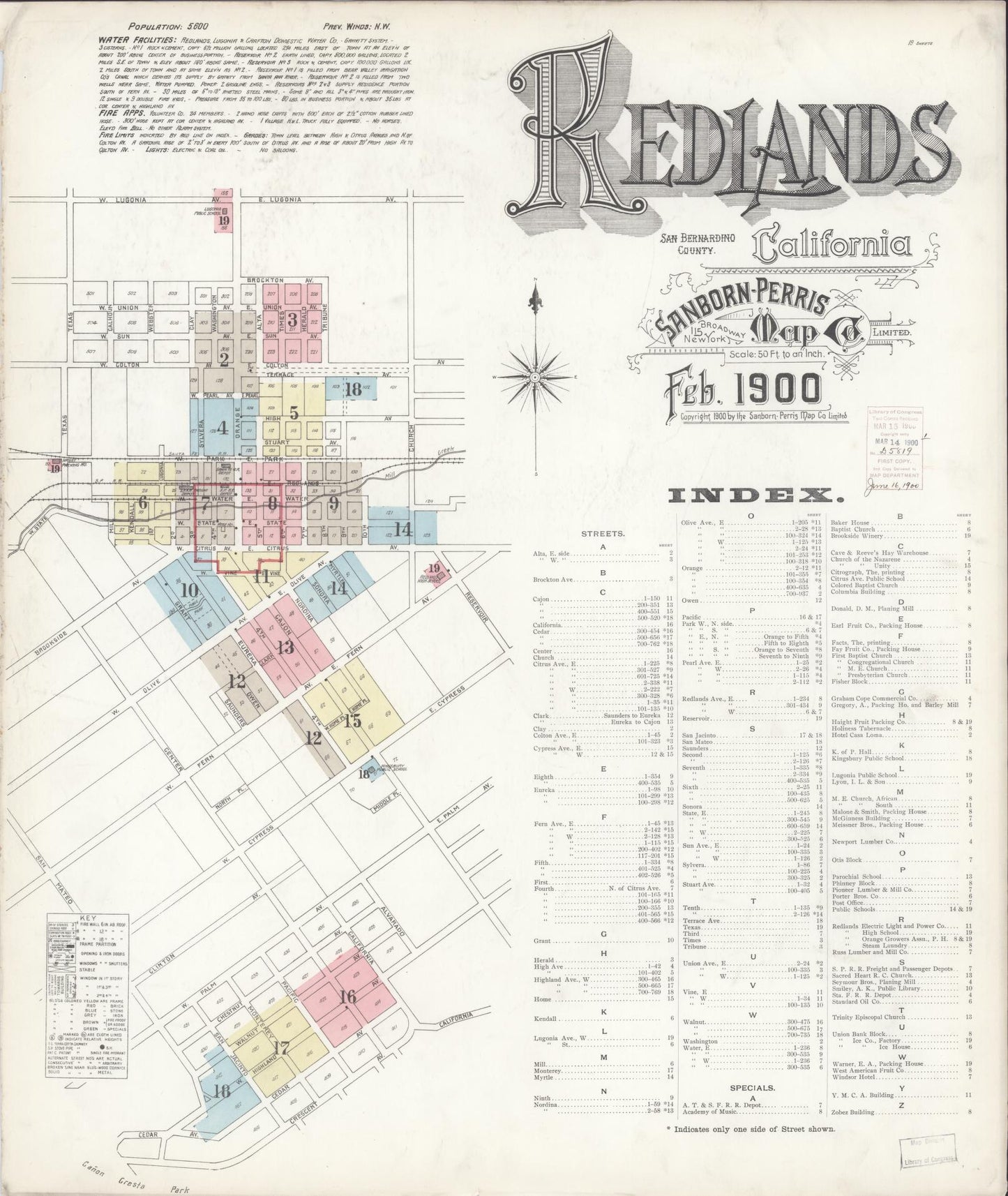 Sanborn Fire Insurance Map from Redlands, San Bernardino County, California (1900), Sheet #0001 - Complete Map Set gallery image, historic Sanborn map, vintage wall art, California California