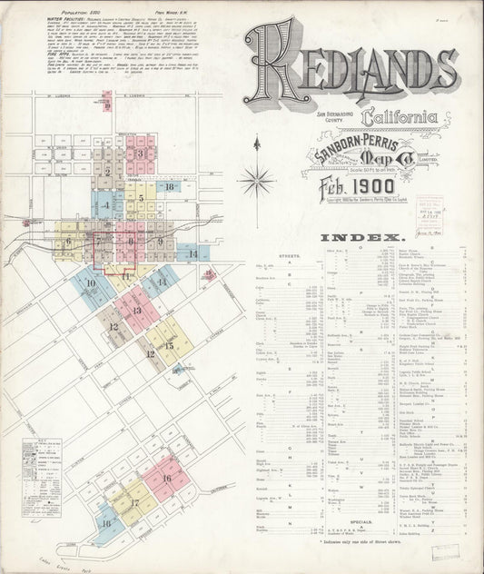 Sanborn Fire Insurance Map from Redlands, San Bernardino County, California (1900), Sheet #0001 - Complete Map Set gallery image, historic Sanborn map, vintage wall art, California California