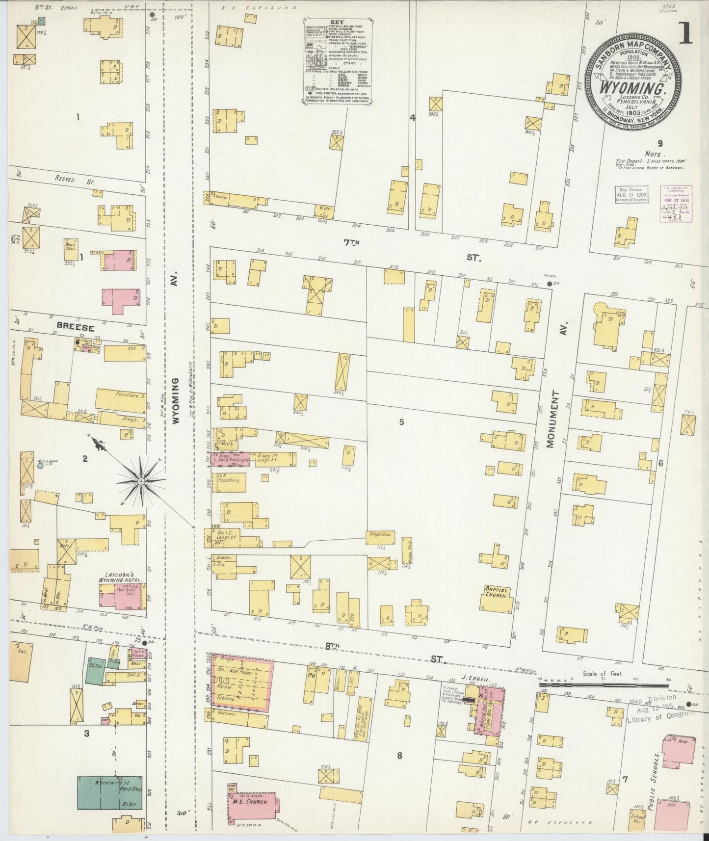 Sanborn Fire Insurance Map from Wyoming, Luzerne County, Pennsylvania (1903), Sheet #0001 - Historic Sanborn Fire Insurance Map Print, vintage old map wall art, antique decor, genealogy gift, Pennsylvania Pennsylvania map