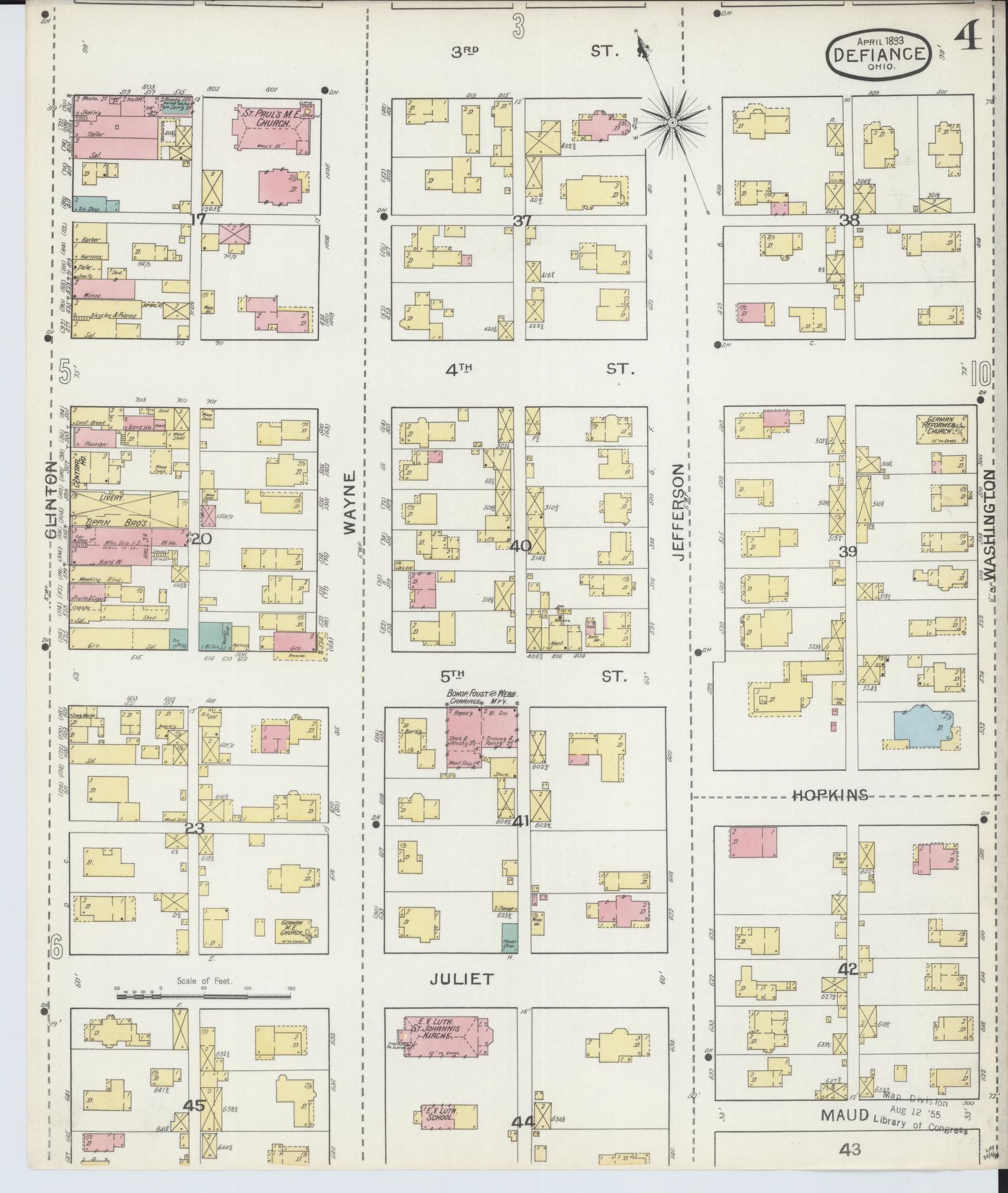 Sanborn Fire Insurance Map from Defiance, Defiance County, Ohio (1893), Sheet #0004 - Historic Sanborn Fire Insurance Map Print, vintage old map wall art, antique decor, genealogy gift, Ohio Ohio map