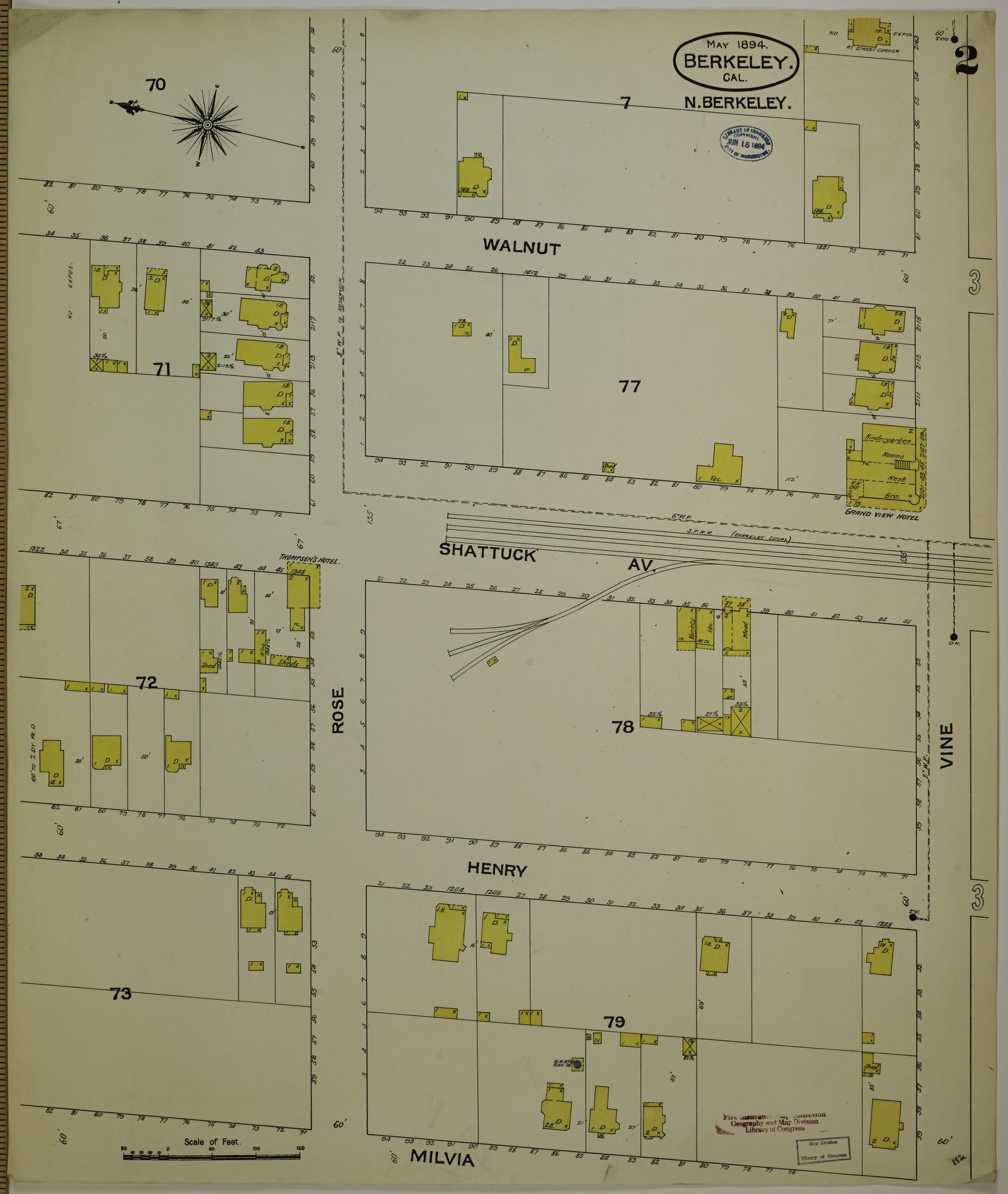 Sanborn Fire Insurance Map from Berkeley, Alameda County, California (1894), Sheet #0002 - Historic Sanborn Fire Insurance Map Print, vintage old map wall art, antique decor, genealogy gift, California California map