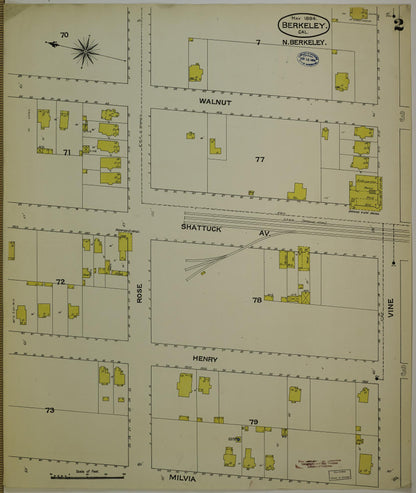 Sanborn Fire Insurance Map from Berkeley, Alameda County, California (1894), Sheet #0002 - Historic Sanborn Fire Insurance Map Print, vintage old map wall art, antique decor, genealogy gift, California California map