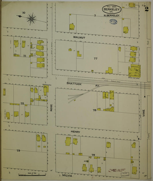 Sanborn Fire Insurance Map from Berkeley, Alameda County, California (1894), Sheet #0002 - Historic Sanborn Fire Insurance Map Print, vintage old map wall art, antique decor, genealogy gift, California California map