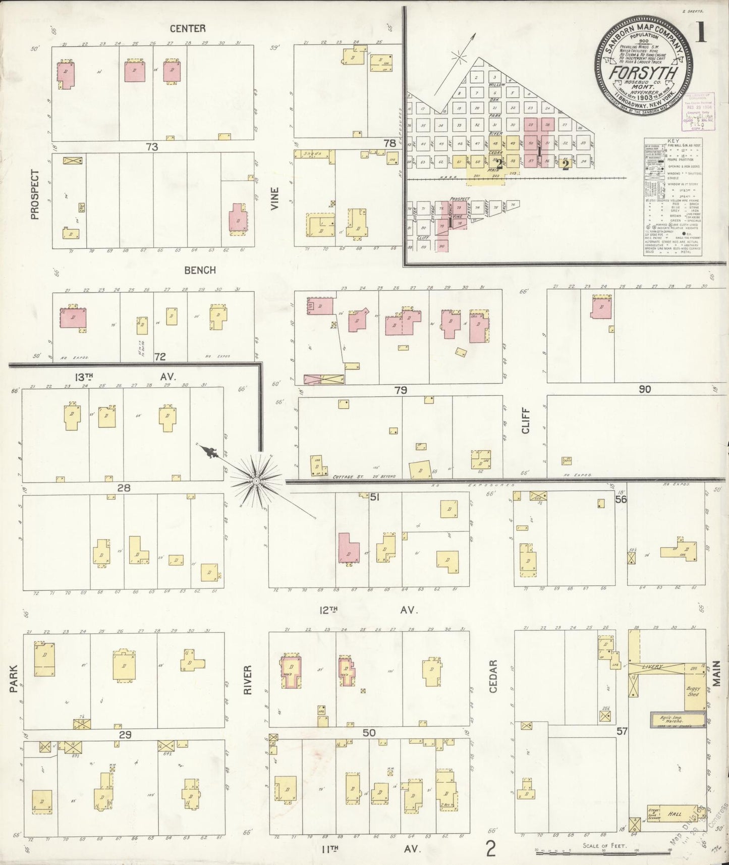 Sanborn Fire Insurance Map from Forsyth, Rosebud County, Montana (1903), Sheet #0001 - Historic Sanborn Fire Insurance Map Print, vintage old map wall art, antique decor, genealogy gift, Montana Montana map