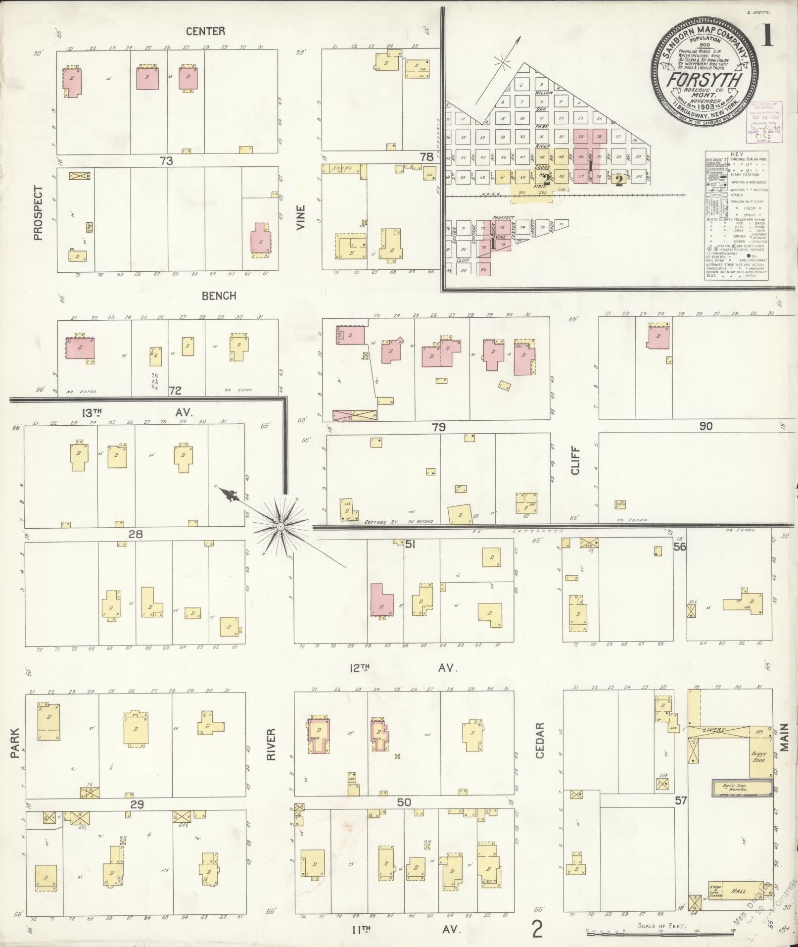 Sanborn Fire Insurance Map from Forsyth, Rosebud County, Montana (1903), Sheet #0001 - Historic Sanborn Fire Insurance Map Print, vintage old map wall art, antique decor, genealogy gift, Montana Montana map