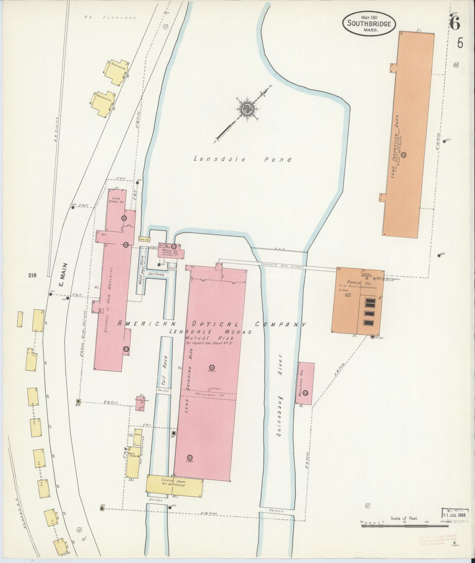 Sanborn Fire Insurance Map from Southbridge, Worcester County, Massachusetts (1911), Sheet #0006 - Historic Sanborn Fire Insurance Map Print, vintage old map wall art, antique decor, genealogy gift, Massachusetts Massachusetts map