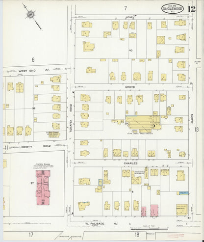 Sanborn Fire Insurance Map from Englewood, Bergen County, New Jersey (1915), Sheet #0012 - Complete Map Set gallery image, historic Sanborn map, vintage wall art, New Jersey New Jersey