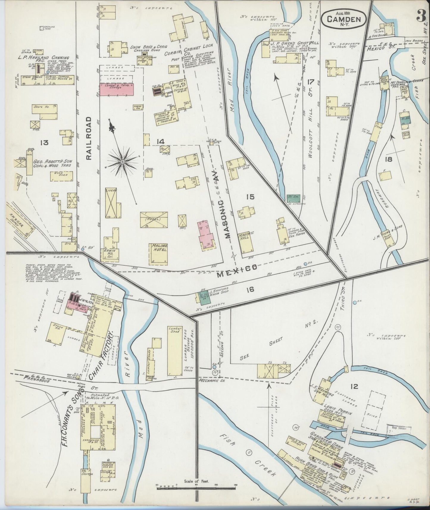 Sanborn Fire Insurance Map from Camden, Oneida County, New York (1891), Sheet #0003 - Complete Map Set gallery image, historic Sanborn map, vintage wall art, New York New York