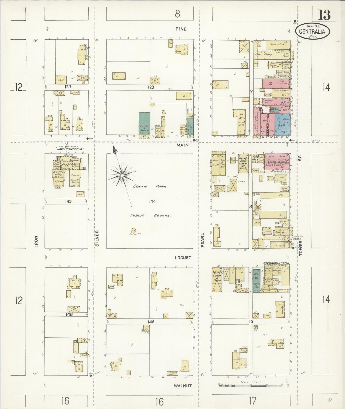 Sanborn Fire Insurance Map from Centralia, Lewis County, Washington (1901), Sheet #0013 - Complete Map Set gallery image, historic Sanborn map, vintage wall art, Washington Washington