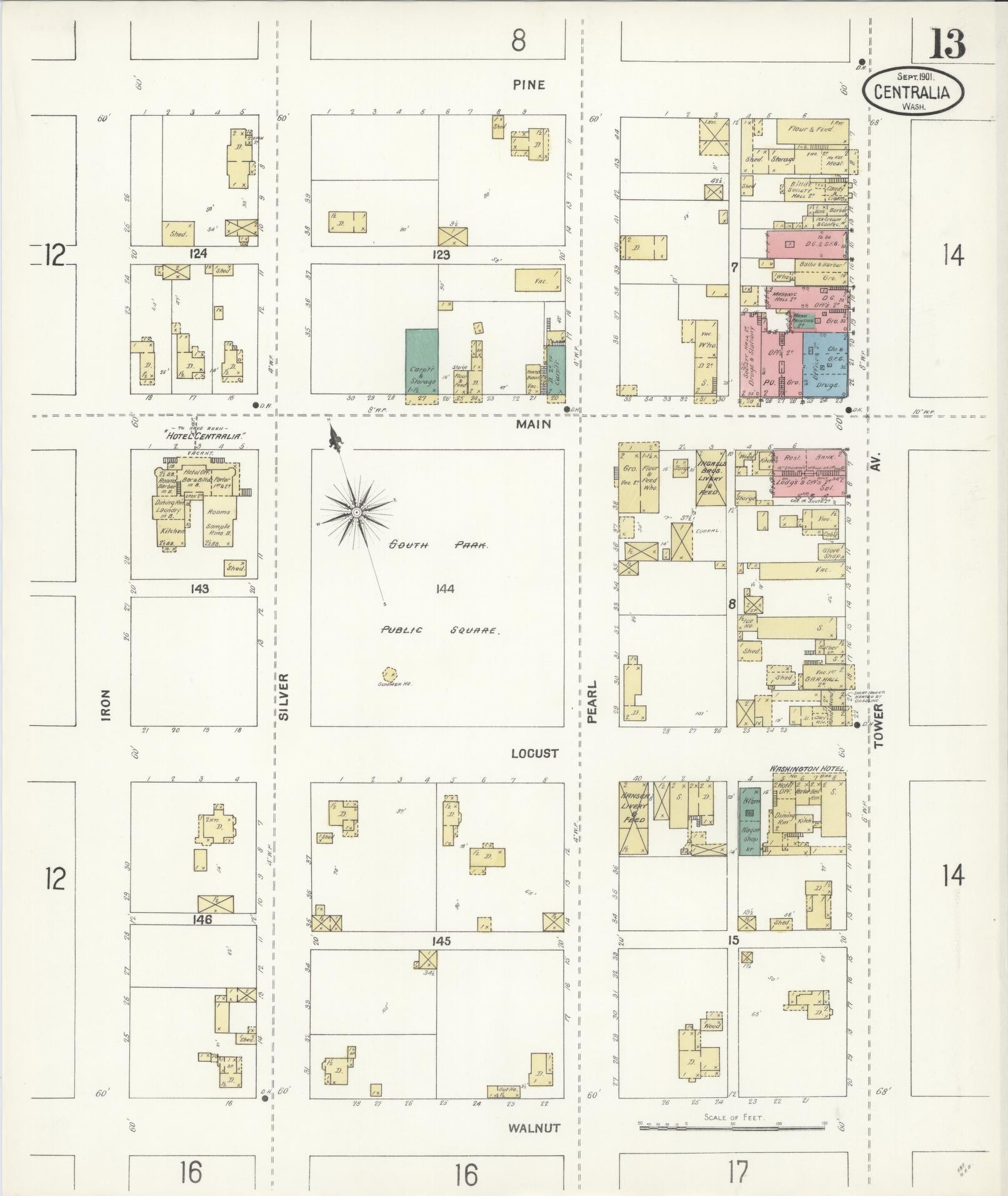 Sanborn Fire Insurance Map from Centralia, Lewis County, Washington (1901), Sheet #0013 - Complete Map Set gallery image, historic Sanborn map, vintage wall art, Washington Washington