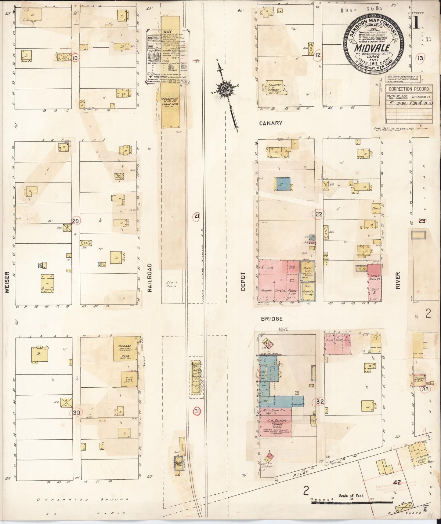 Sanborn Fire Insurance Map from Midvale, Washington County, Idaho (1931), Sheet #0001 - Historic Sanborn Fire Insurance Map Print, vintage old map wall art, antique decor, genealogy gift, Idaho Idaho map