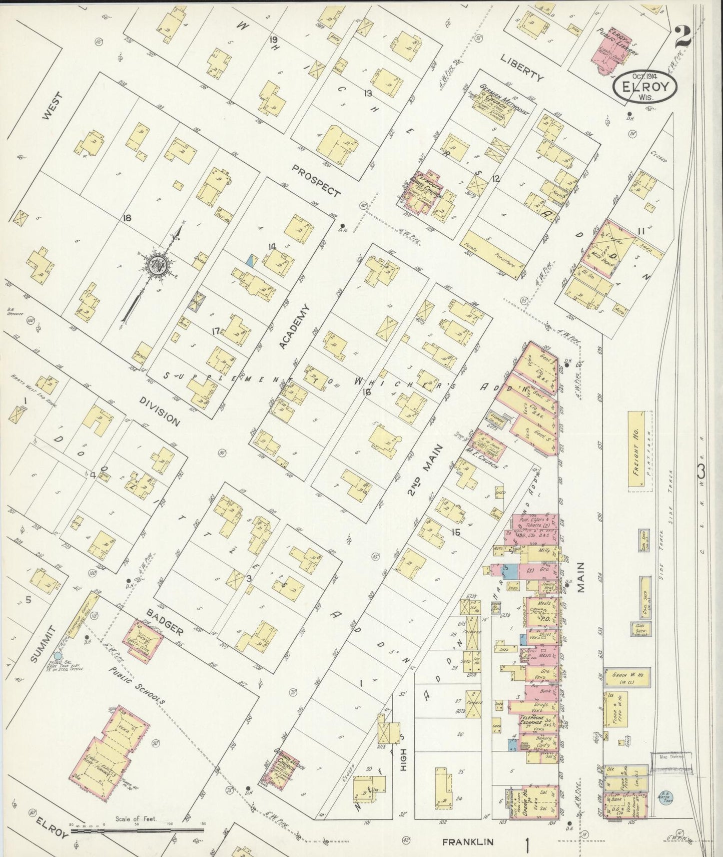 Sanborn Fire Insurance Map from Elroy, Juneau County, Wisconsin (1914), Sheet #0002 - Historic Sanborn Fire Insurance Map Print, vintage old map wall art, antique decor, genealogy gift, Wisconsin Wisconsin map