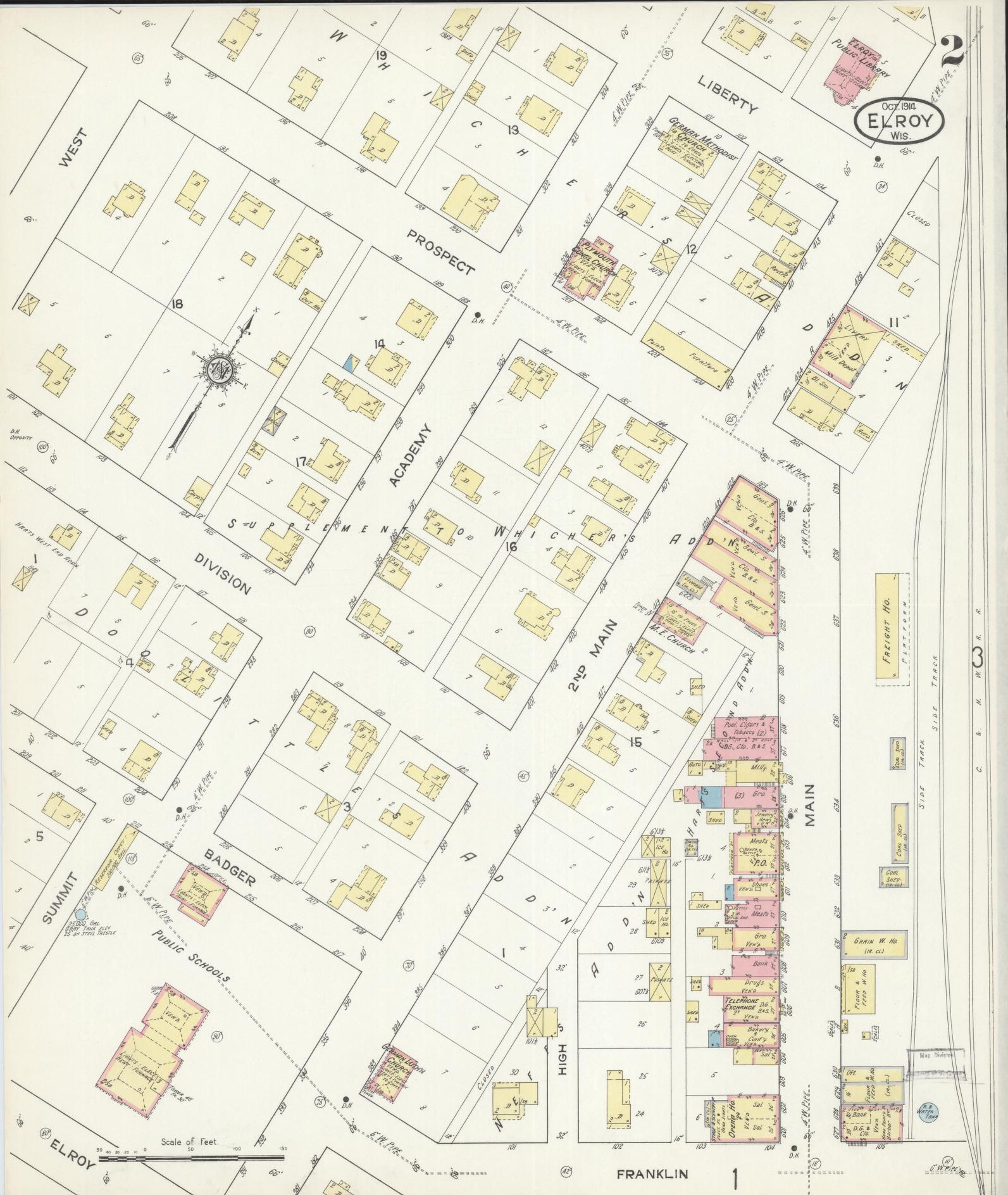 Sanborn Fire Insurance Map from Elroy, Juneau County, Wisconsin (1914), Sheet #0002 - Historic Sanborn Fire Insurance Map Print, vintage old map wall art, antique decor, genealogy gift, Wisconsin Wisconsin map