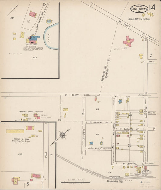 Sanborn Fire Insurance Map from Doylestown, Bucks County, Pennsylvania (1922), Sheet #0014 - Historic Sanborn Fire Insurance Map Print, vintage old map wall art, antique decor, genealogy gift, Pennsylvania Pennsylvania map