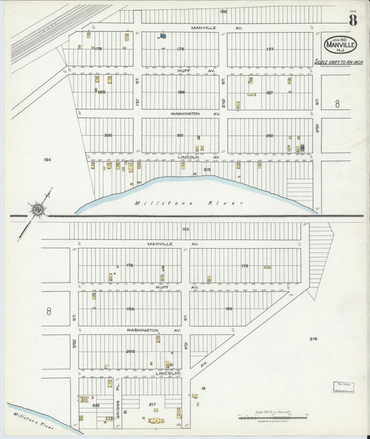 Sanborn Fire Insurance Map from Manville, Somerset County, New Jersey (1921), Sheet #0008 - Historic Sanborn Fire Insurance Map Print, vintage old map wall art, antique decor, genealogy gift, New Jersey New Jersey map